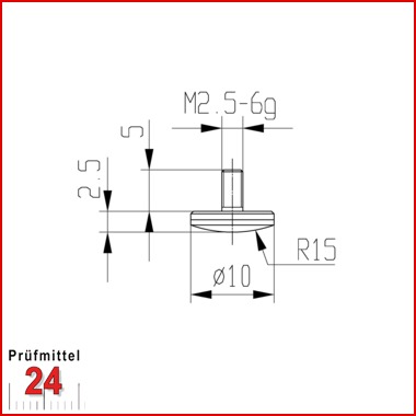 Messeinsatz für Messuhr Ø 10 mm Typ: 103
Keramikbestückt  573/12 C
Radius R=15 mm