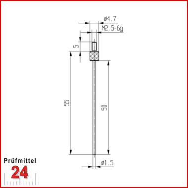 Messeinsatz für Messuhr Ø 1,5 mm Typ: 105L
Stahl rostfrei  573/14-L50
Stiftlänge: 50 mm