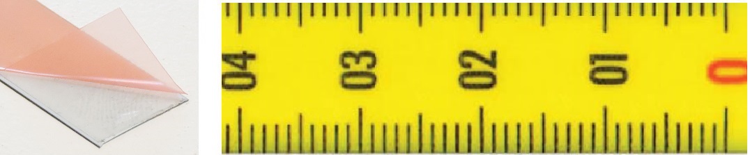Skalenbandmaße gelb 13 mm breit, Bezifferung von unten nach oben  mit Selbstklebefolie