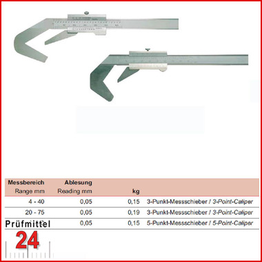 3 Punkt Messschieber 4  - 40 mm
mit Feststellschraube, Ablesung: 0,05 mm