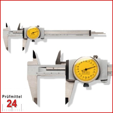 Uhren Messschieber 150 mm
mit Feststellschraube, Ablesung: 0,02 mm