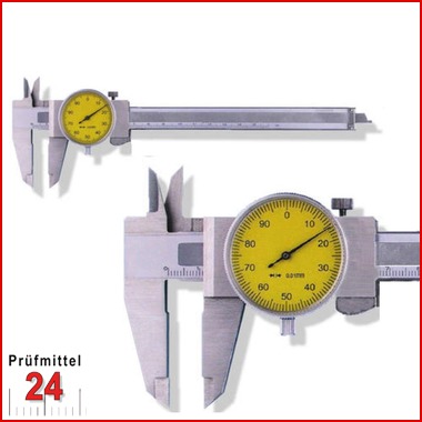Uhren Messschieber 150 mm
mit Feststellschraube, Ablesung: 0,01 mm