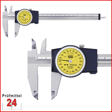 TESA Messschieber mit Rundskala 150 mm / 0,02 mm
TESA CCMA-P 00510004
mit eckigem Tiefenmaß
2 mm pro Zeigerumdrehung, Ohne Antriebsrad