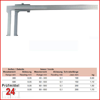 Bremstrommel Messschieber 300 mm
Schnabellänge: 100 mm
mit Feststellschraube, Ablesung: 0,05 mm