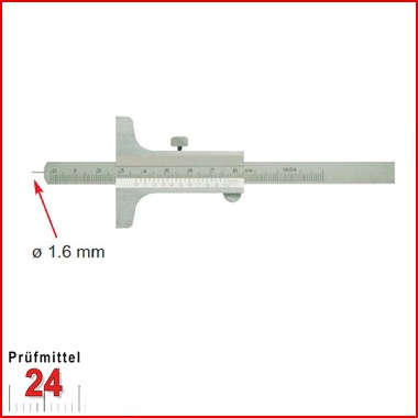 Tiefenessschieber mit Stiftspitze 80 mm
Brückenlänge: 50 mm
mit Feststellschraube