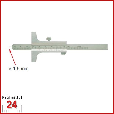 Tiefenessschieber mit Stiftspitze 200 mm
Brückenlänge: 100 mm
mit Feststellschraube