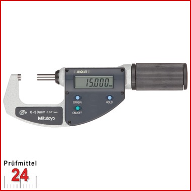 Mitutoyo Bügelmessschraube  0-30 mm IP 54
ABSOLUTE Digimatic  293-661-10 Serie 293 Ablesung: 0,001 mm
mit 10mm Spindelvorschub pro Umdrehung Quick Mikrometer