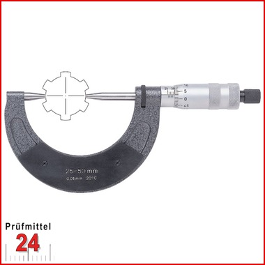 STEINLE Bügelmessschraube 0 - 25 mm
für Fußkreisdurchmessers und Keilwellen
Ablesung: 0,01 mm
Messfläche: 6,5 mm