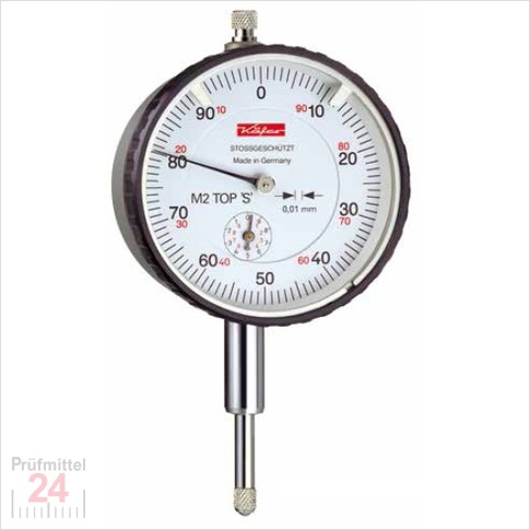 Käfer Messuhr 0 - 10 mm M 2 TOP S
Ablesung: 0,01 mm mit Stoßschutz
Zffernblatt: 58 mm Zeigerumdrehung: 1 mm