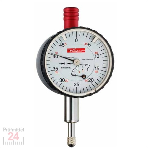 Käfer Messuhr 0 - 3 mm KM 4 S-100
Ablesung: 0,01 mm Stoßschutz
Zffernblatt: 40 mm Zeigerumdrehung: 1 mm