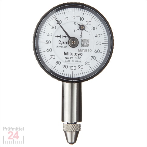 Mitutoyo Messuhr 0 - 0.5 mm   1913T-10
Serie 2 , Ablesung: 0,002 mm  Edelsteingelagert
Ziffernblatt 32 mm, Genauigkeit:+/-0.011 mm
Ziffernblattfarbe: Weiss - Abschlussdeckel Flach