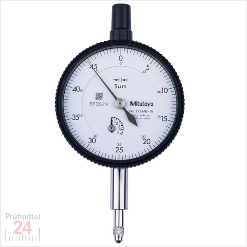 Mitutoyo Messuhr 0 - 5 mm   2124AB-10
Serie 2 , Ablesung: 0,005 mm  Edelsteingelagert
Ziffernblatt 58 mm, Genauigkeit:+/-0.012 mm
Ziffernblattfarbe: Weiss - Abschlussdeckel Flach