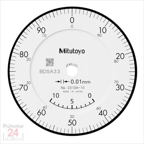 Mitutoyo Messuhr 0 - 10 mm 2310AB-10 alt: 2310SB-10
Serie 2 , Ablesung: 0,01 mm  Edelsteingelagert, koaxialer Umdrehungszähler
Ziffernblatt 58 mm, Genauigkeit:+/-0.015 mm
Ziffernblattfarbe: Weiss - Abschlussdeckel Flach