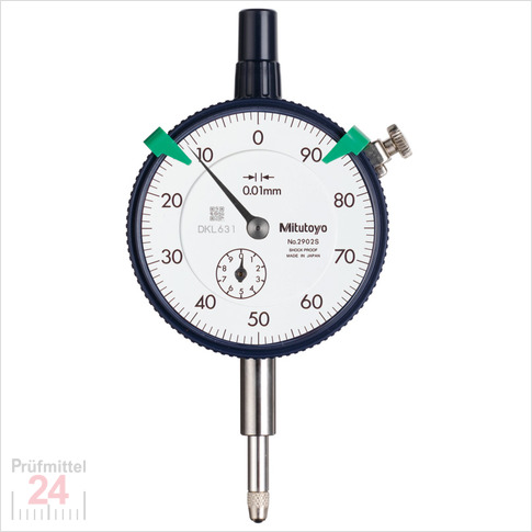 Mitutoyo Messuhr 0 - 10 mm   2902SB
Serie 2 , Ablesung: 0,01 mm  Skalenteilung entgegen Uhrzeigersinn
Ziffernblatt 58 mm, Genauigkeit:+/-0.013 mm
Ziffernblattfarbe: Weiss - Abschlussdeckel Flach