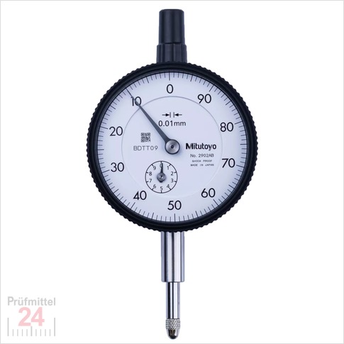 Mitutoyo Messuhr 0 - 10 mm   2902AB
Serie 2 , Ablesung: 0,01 mm  Skalenteilung entgegen Uhrzeigersinn
Ziffernblatt 58 mm, Genauigkeit:+/-0.013 mm
Ziffernblattfarbe: Weiss - Abschlussdeckel Flach