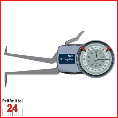 Kroeplin Schnelltaster Analog Messbereich:  50 - 70   mm
für Innen Nutenmessung Typ:  H250  
Skalenteilungswert Skw: 0,01 mm
Max. Tastarmlänge L: 85 mm