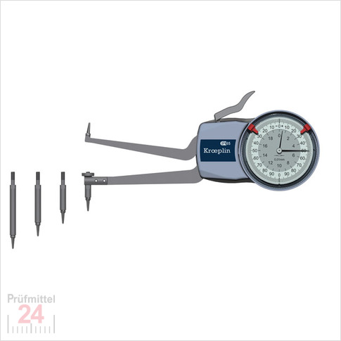 Kroeplin Schnelltaster Analog Messbereich:  50 - 100   mm
für Innen Vergleichsmessung  Typ:  H2M50  
Skalenteilungswert Skw: 0,01 mm
Max. Tastarmlänge L: 85 mm