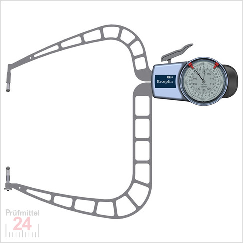 Kroeplin Schnelltaster Analog Messbereich:  100 - 150   mm
für Außenmessung Typ:  D4150  
Skalenteilungswert Skw: 0,05 mm
Max. Tastarmlänge L: 167 mm