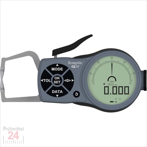 Kroeplin Schnelltaster Digital 0 - 10 mm
für Außenmessung Typ: K110
Skalenteilungswert Skw:  0,001 / 0,002 / 0,005 / 0,01 / 0,02 / 0,05  mm
Max. Tastarmlänge: 19,1 mm