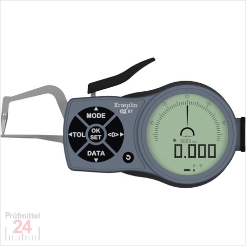 Kroeplin Schnelltaster Digital 0 - 10 mm
für Rohrwandmessung Typ: K1R10
Skalenteilungswert Skw:  0,001 / 0,002 / 0,005 / 0,01 / 0,02 / 0,05   mm
Max. Tastarmlänge: 35 mm