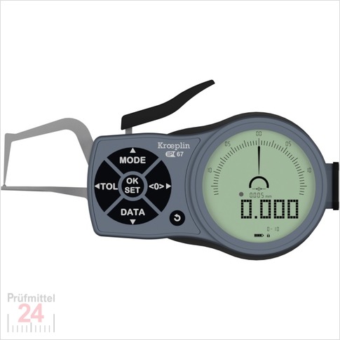 Kroeplin Schnelltaster Digital 0 - 10 mm
für Rohrwandmessung Typ: K1R10S
Skalenteilungswert Skw:  0,001 / 0,002 / 0,005 / 0,01 / 0,02 / 0,05   mm
Max. Tastarmlänge: 35 mm