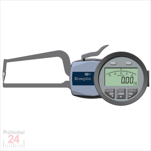 Kroeplin Schnelltaster Digital Messbereich:  0 - 20   mm
für Rohrwandmessung Typ:  C2R20  
Skalenteilungswert Skw: 0,01 mm
Max. Tastarmlänge L: 80 mm