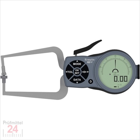 Kroeplin Schnelltaster Digital 0 - 20 mm
für Folien-undSchaumstoffmessung Typ: K220T
Skalenteilungswert Skw:  0,001 / 0,002 / 0,005 / 0,01 / 0,02 / 0,05   mm
Max. Tastarmlänge: 85 mm