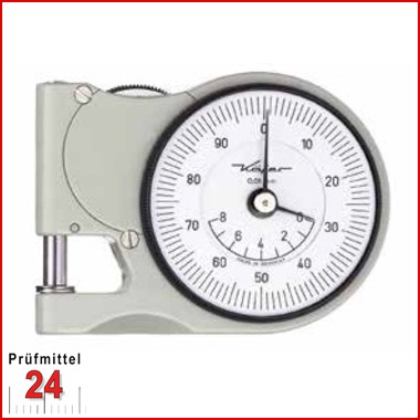 Käfer Dickenmessgerät   8 mm J 12
Bügeltiefe:   12 mm / Ablesung: 0,01 mm
