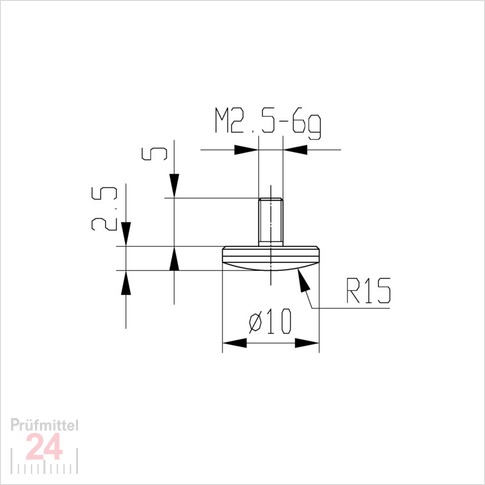 Messeinsatz für Messuhr Ø 10 mm Typ: 103
Stahl rostfrei  573/12
Radius R=15 mm