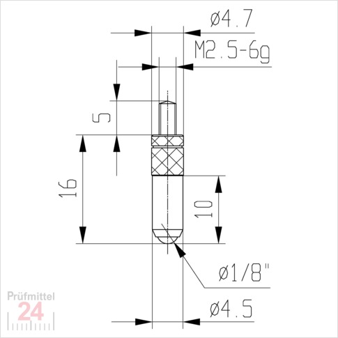 Messeinsatz für Messuhr Ø 4,5 mm Typ: 107
Hartmetallbestückt  573/16 H
Länge: 16 mm