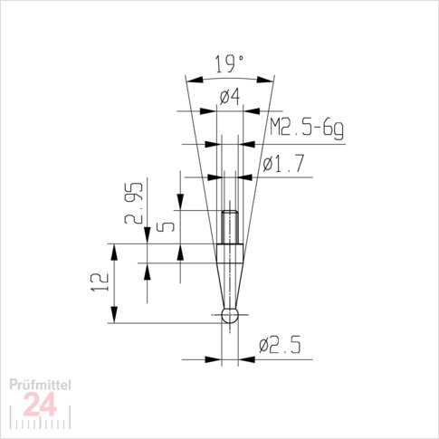 Messeinsatz für Messuhr Ø 2,5 mm Typ: 108
Stahl rostfrei  573/18 2,5
