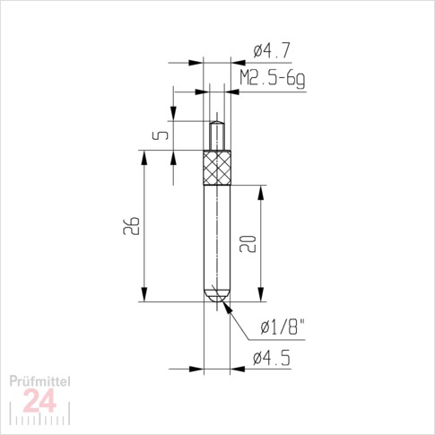 Messeinsatz für Messuhr Ø 4,5 mm Typ: 109
Stahl rostfrei  573/17
Länge: 26 mm