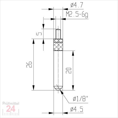 Messeinsatz für Messuhr Ø 4,5 mm Typ: 109 Hartmetallbestückt
Hartmetallbestückt  573/17 H
Länge: 26 mm