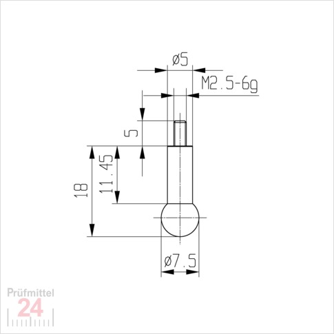 Messeinsatz für Messuhr Ø 7,5 mm Typ: 110
Stahl rostfrei  573/19 7,5
