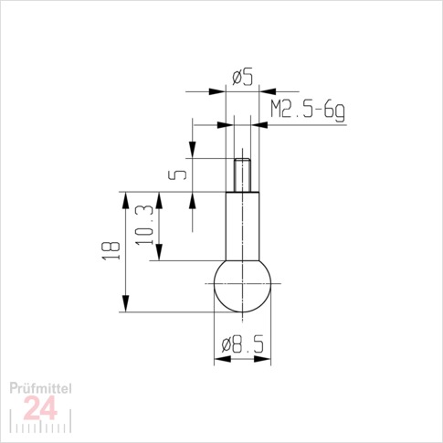 Messeinsatz für Messuhr Ø 8,5 mm Typ: 110
Stahl rostfrei  573/19 8,5
