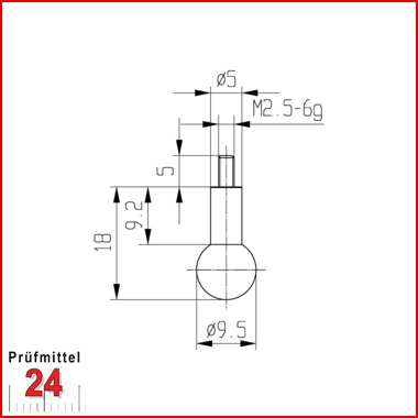 Messeinsatz für Messuhr Ø 9,5 mm Typ: 110
Stahl rostfrei  573/19 9,5
