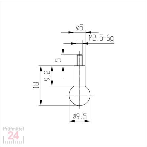 Messeinsatz für Messuhr Ø 9,5 mm Typ: 110
Stahl rostfrei  573/19 9,5
