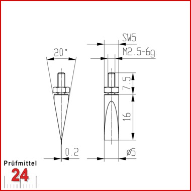 Messeinsatz für Messuhr 5 mm Typ: 111
Stahl rostfrei  573/20 E
schneidenförmig, Einstellmutter