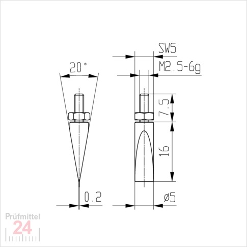Messeinsatz für Messuhr 5 mm Typ: 111
Stahl rostfrei  573/20 E
schneidenförmig, Einstellmutter