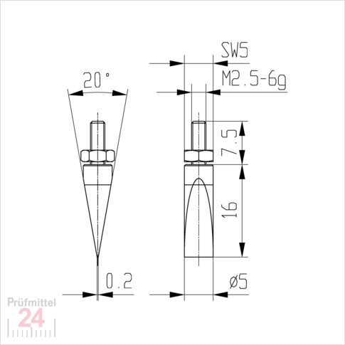 Messeinsatz für Messuhr 5 mm Typ: 111
Hartmetallbestückt  573/20 EH
schneidenförmig, Einstellmutter