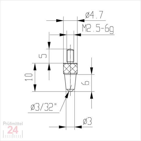 Messeinsatz für Messuhr Ø 3,0 mm Typ: 112
Stahl rostfrei  573/21
kugglig, für Tiefenmessgeräte