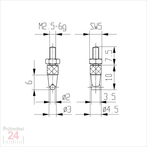 Messeinsatz für Messuhr Zylinder Ø 3,0 mm Typ: 115
Stahl rostfrei  573/24
horiz. Zylinder, Einstellmutter