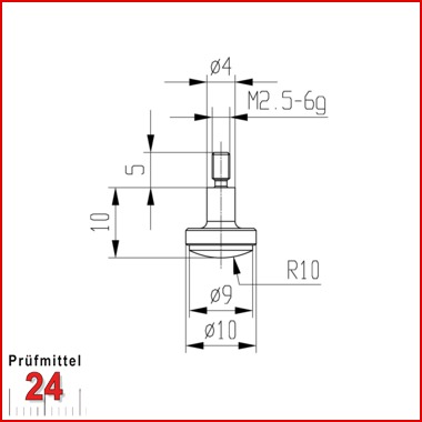 Messeinsatz für Messuhr Ø 10 mm Typ: 103
Hartmetallbestückt  573/12-10 H
Radius R=10 mm