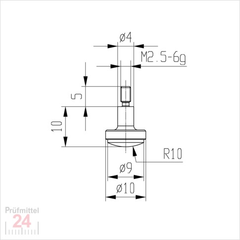 Messeinsatz für Messuhr Ø 10 mm Typ: 103
Hartmetallbestückt  573/12-10 H
Radius R=10 mm