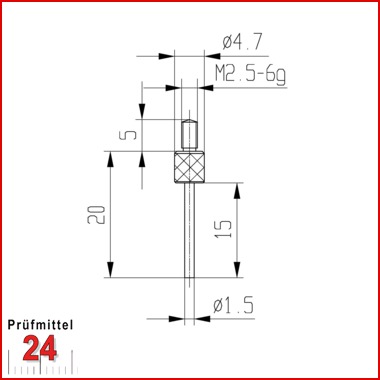 Messeinsatz für Messuhr Ø 1,5 mm Typ: 105L
Stahl rostfrei  573/14-L15
Stiftlänge: 15 mm