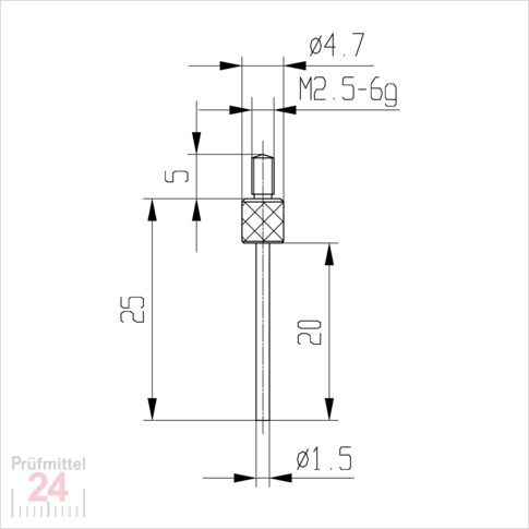 Messeinsatz für Messuhr Ø 1,5 mm Typ: 105L
Stahl rostfrei  573/14-L20
Stiftlänge: 20 mm