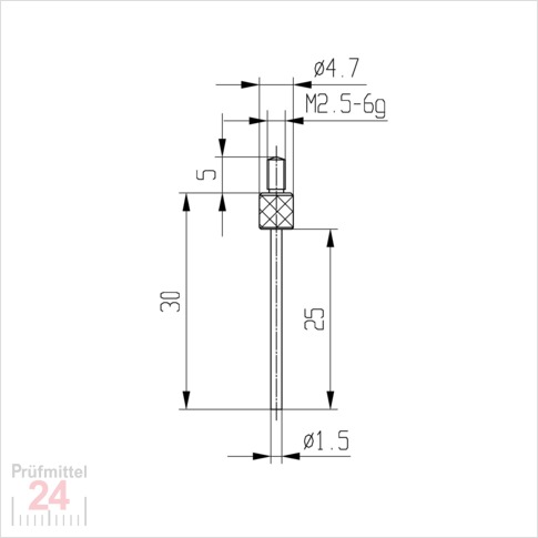 Messeinsatz für Messuhr Ø 1,5 mm Typ: 105L
Stahl rostfrei  573/14-L25
Stiftlänge: 25 mm