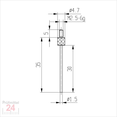 Messeinsatz für Messuhr Ø 1,5 mm Typ: 105L
Stahl rostfrei  573/14-L30
Stiftlänge: 30 mm