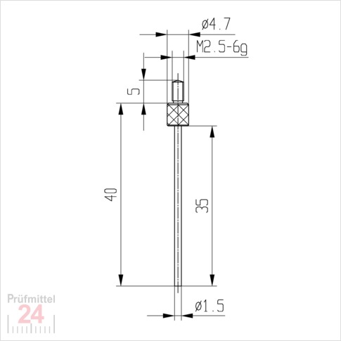 Messeinsatz für Messuhr Ø 1,5 mm Typ: 105L
Stahl rostfrei  573/14-L35
Stiftlänge: 35 mm