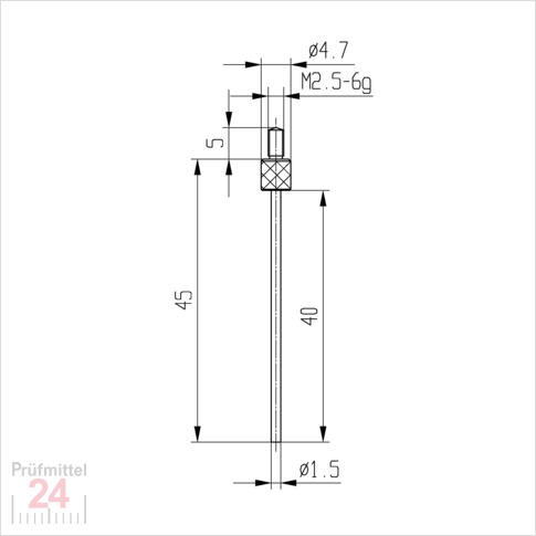 Messeinsatz für Messuhr Ø 1,5 mm Typ: 105L
Stahl rostfrei  573/14-L40
Stiftlänge: 40 mm